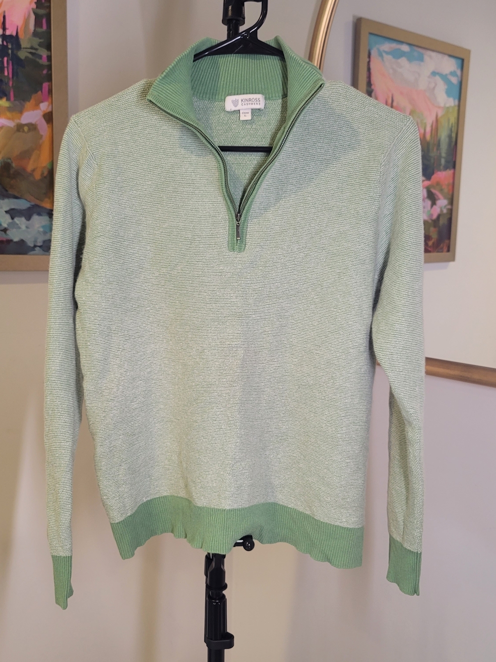 Cashmere Green Quarter Zip Long Sleeve Sweater Preppy Women's Size L